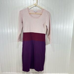 Calvin Klein Medium Ribbed Colorblock Sweater Dress – Blush/Burgundy/Purple